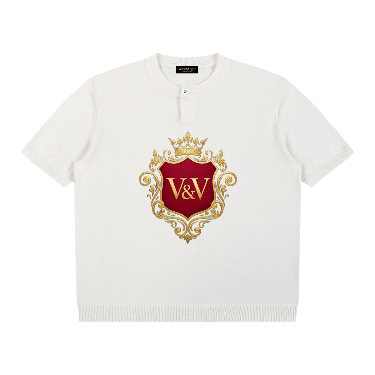 Verse&Vogue | Cotton Knit Short Sleeve Henley T-Shirt