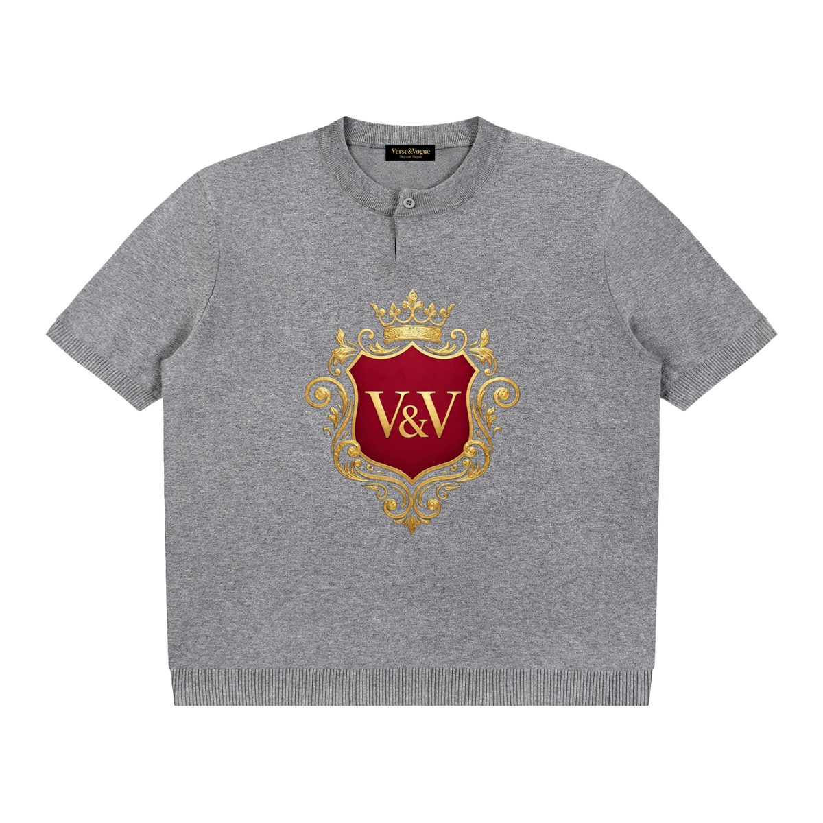 Verse&Vogue | Cotton Knit Short Sleeve Henley T-Shirt