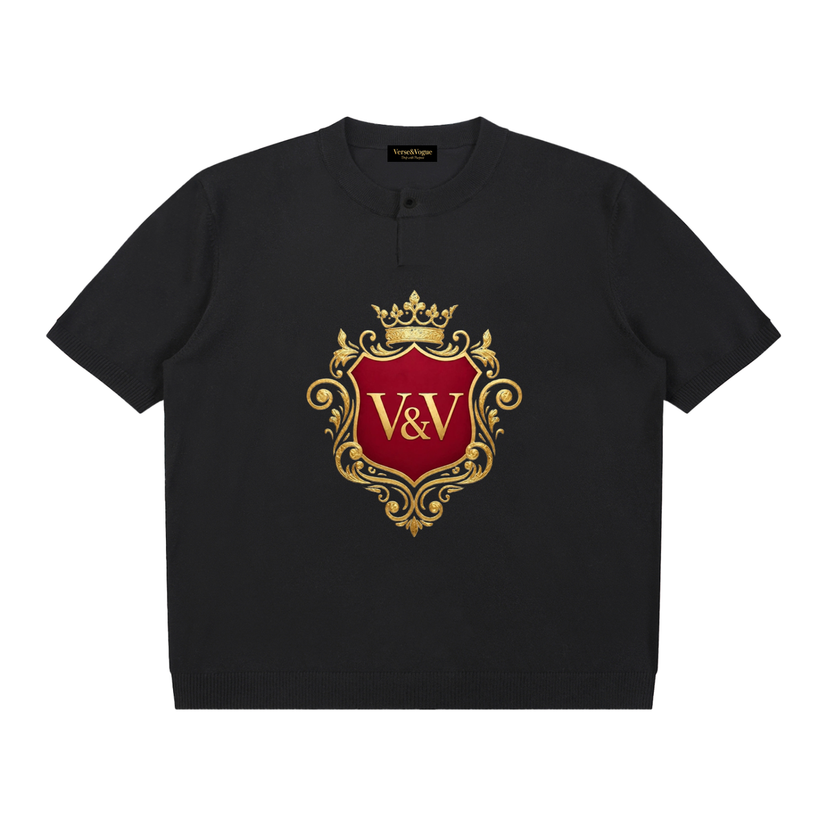 Verse&Vogue | Cotton Knit Short Sleeve Henley T-Shirt