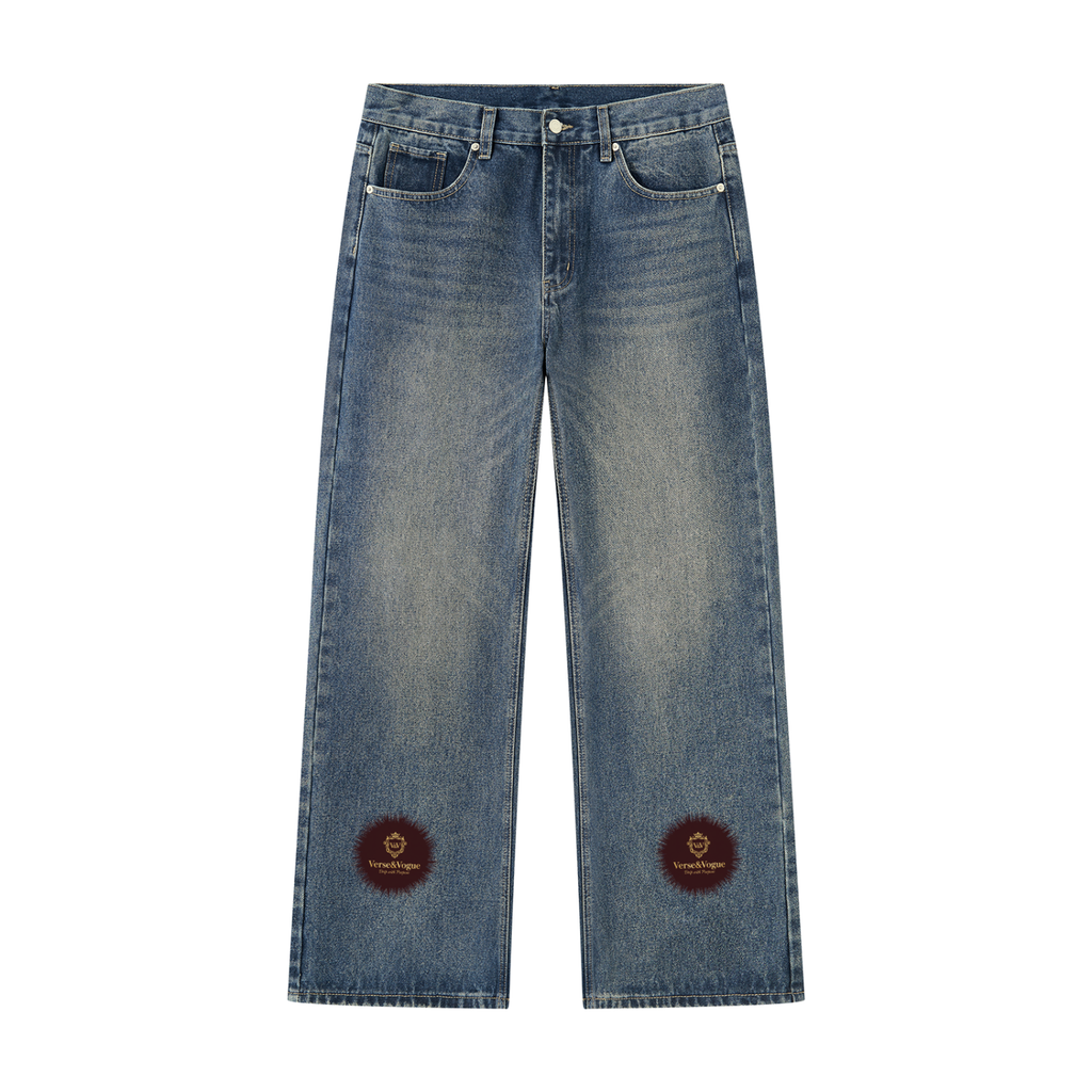 Verse&Vogue | Men’s Vintage Wash Straight Leg Denim Jeans