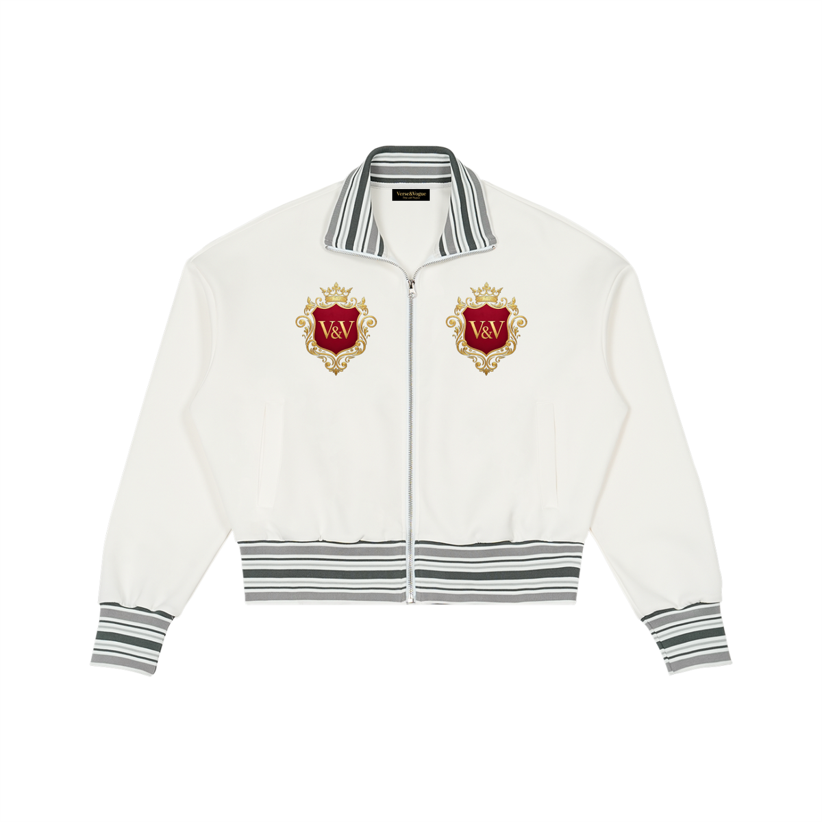 Verse&Vogue | Striped Rib Collar Zip Jacket